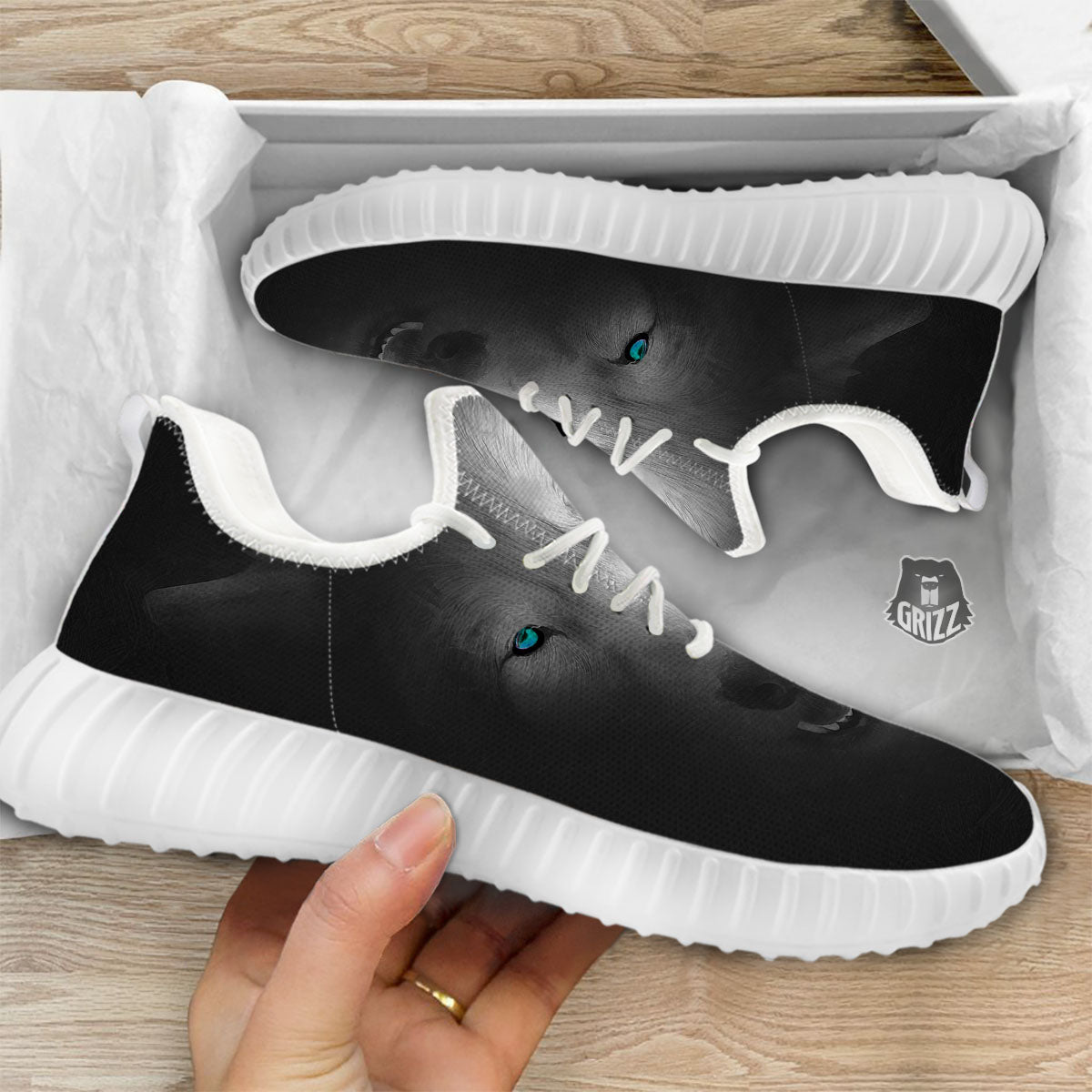 Wolf Painting Watercolor Print White Walking Shoes-grizzshop