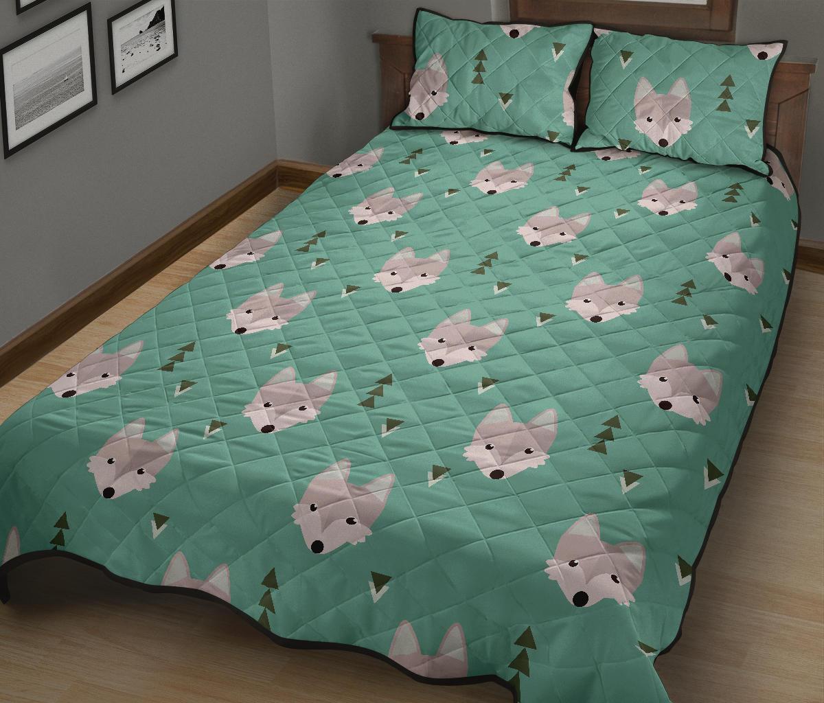 Wolf Pattern Print Bed Set Quilt-grizzshop