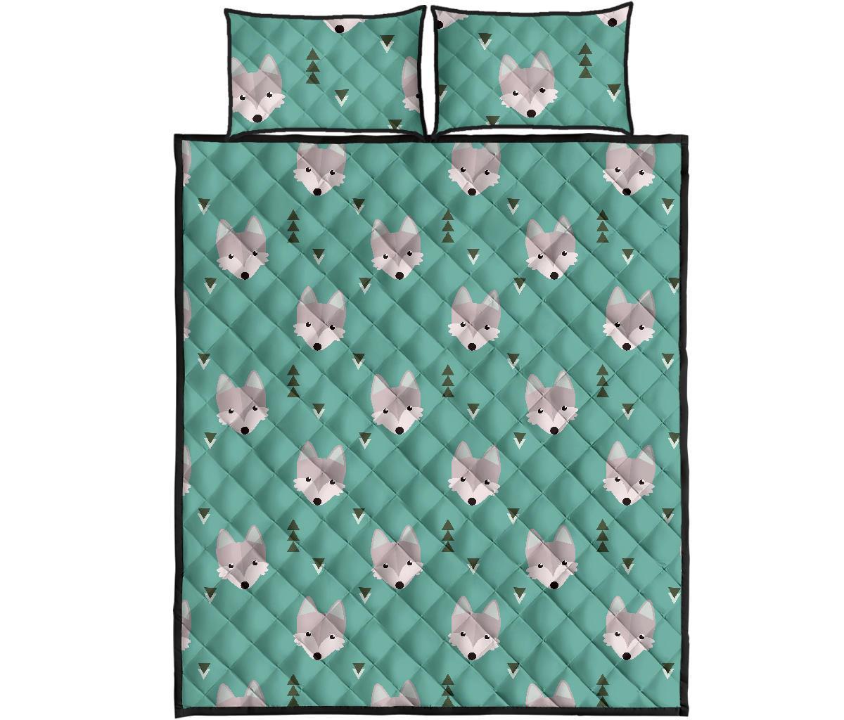 Wolf Pattern Print Bed Set Quilt-grizzshop
