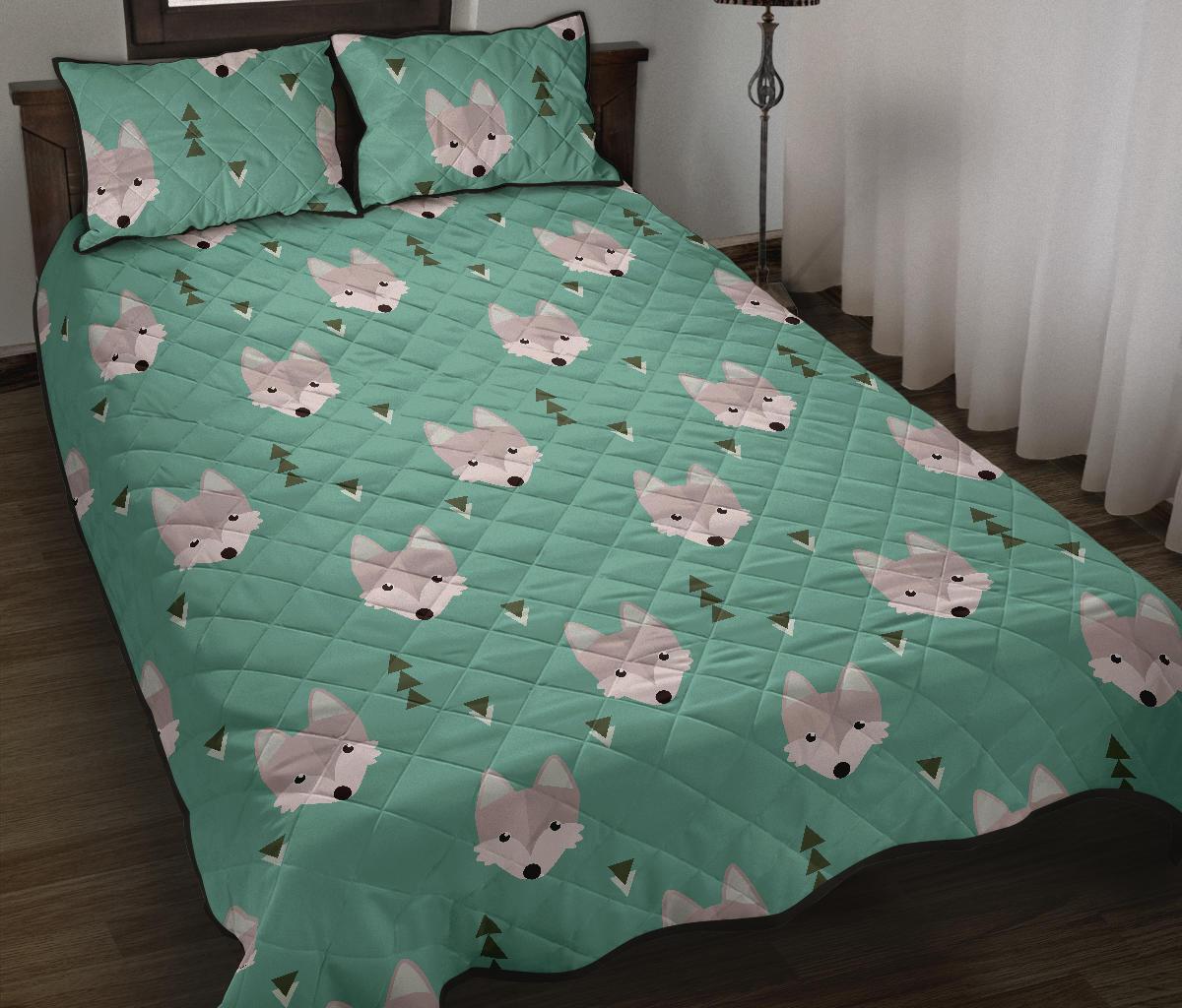 Wolf Pattern Print Bed Set Quilt-grizzshop