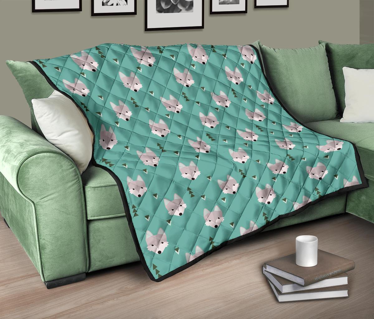 Wolf Pattern Print Quilt-grizzshop