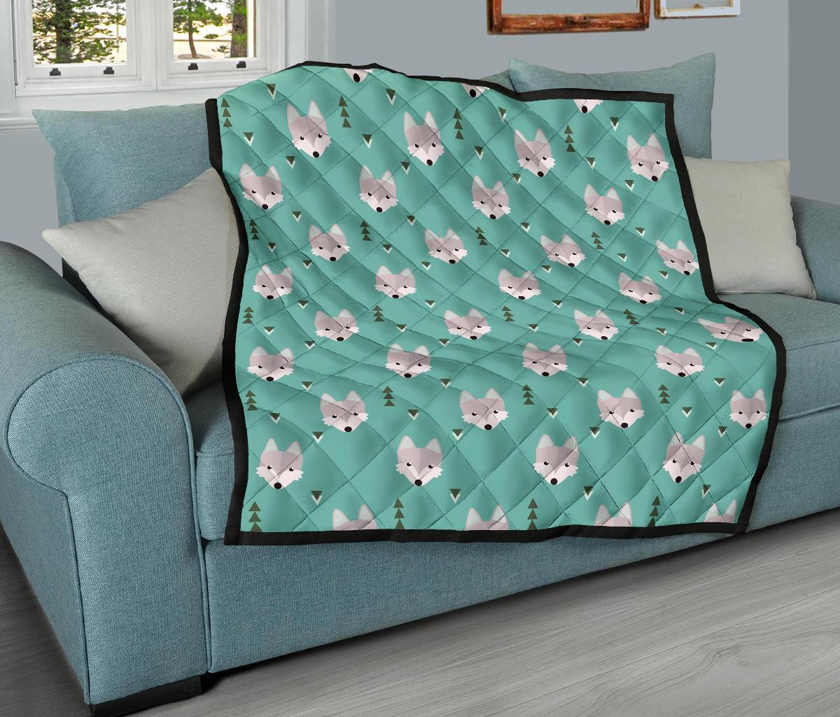 Wolf Pattern Print Quilt-grizzshop