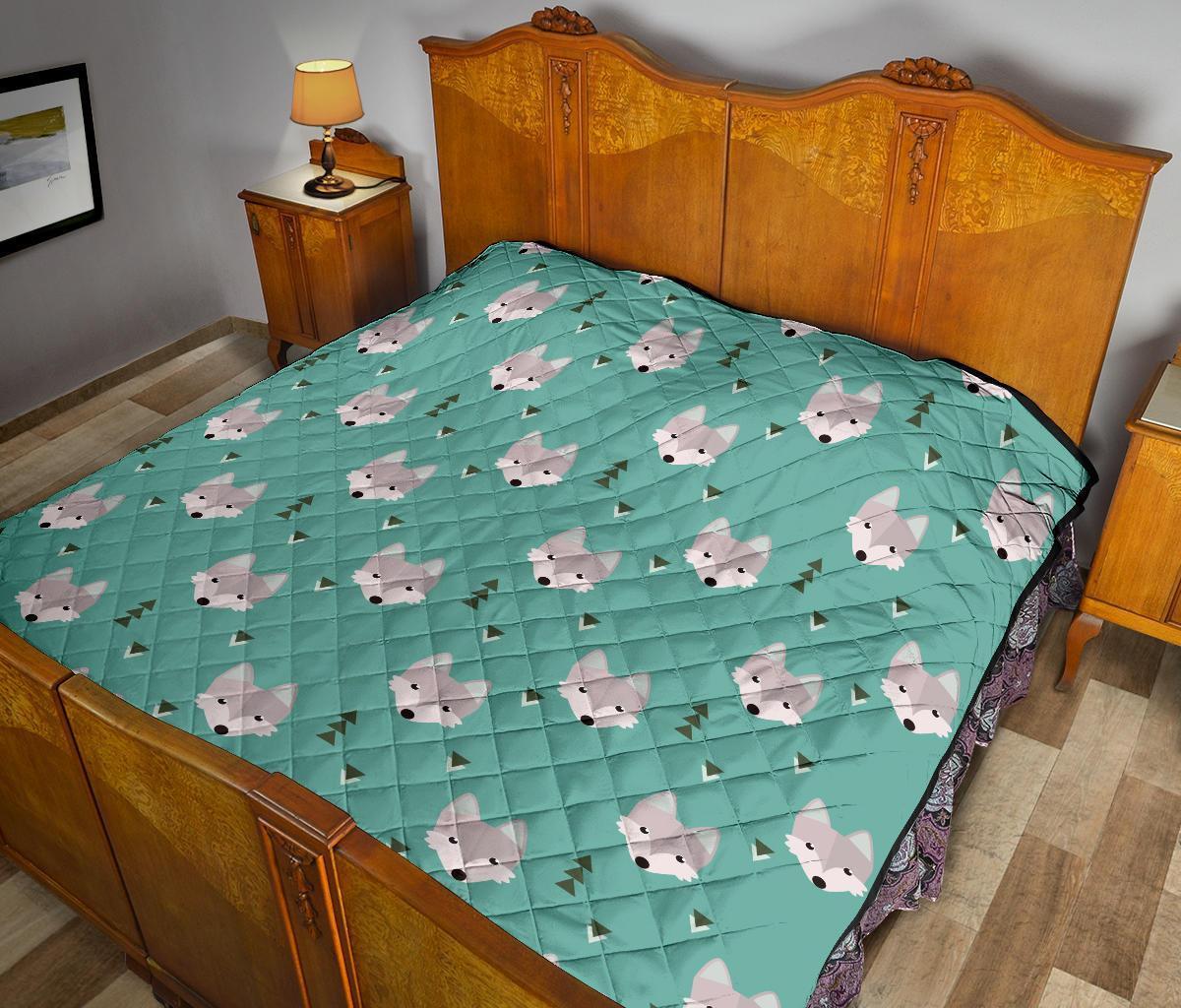 Wolf Pattern Print Quilt-grizzshop