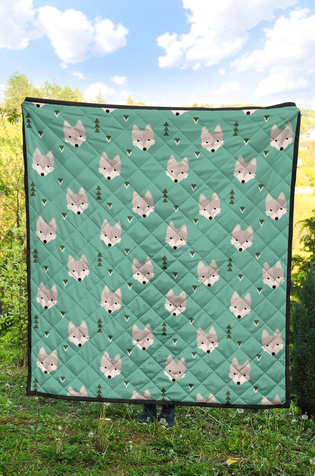 Wolf Pattern Print Quilt-grizzshop