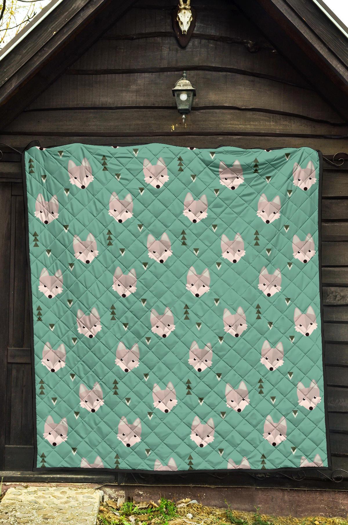 Wolf Pattern Print Quilt-grizzshop