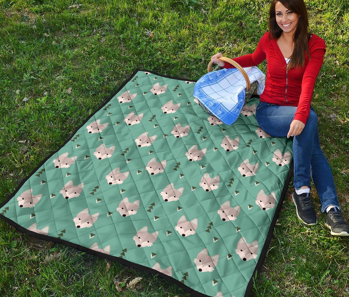 Wolf Pattern Print Quilt-grizzshop