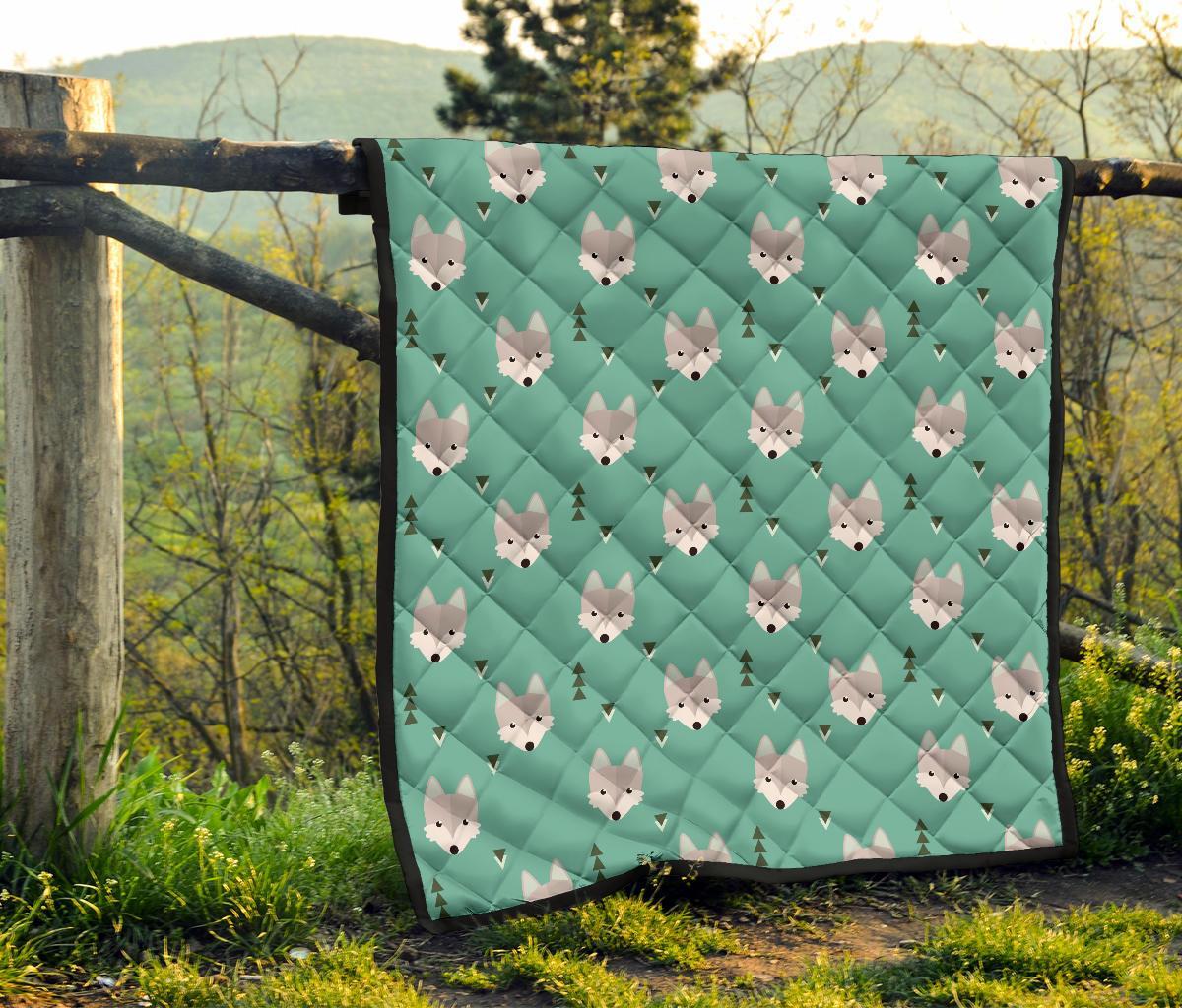 Wolf Pattern Print Quilt-grizzshop