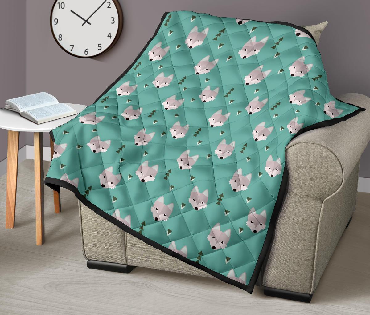 Wolf Pattern Print Quilt-grizzshop