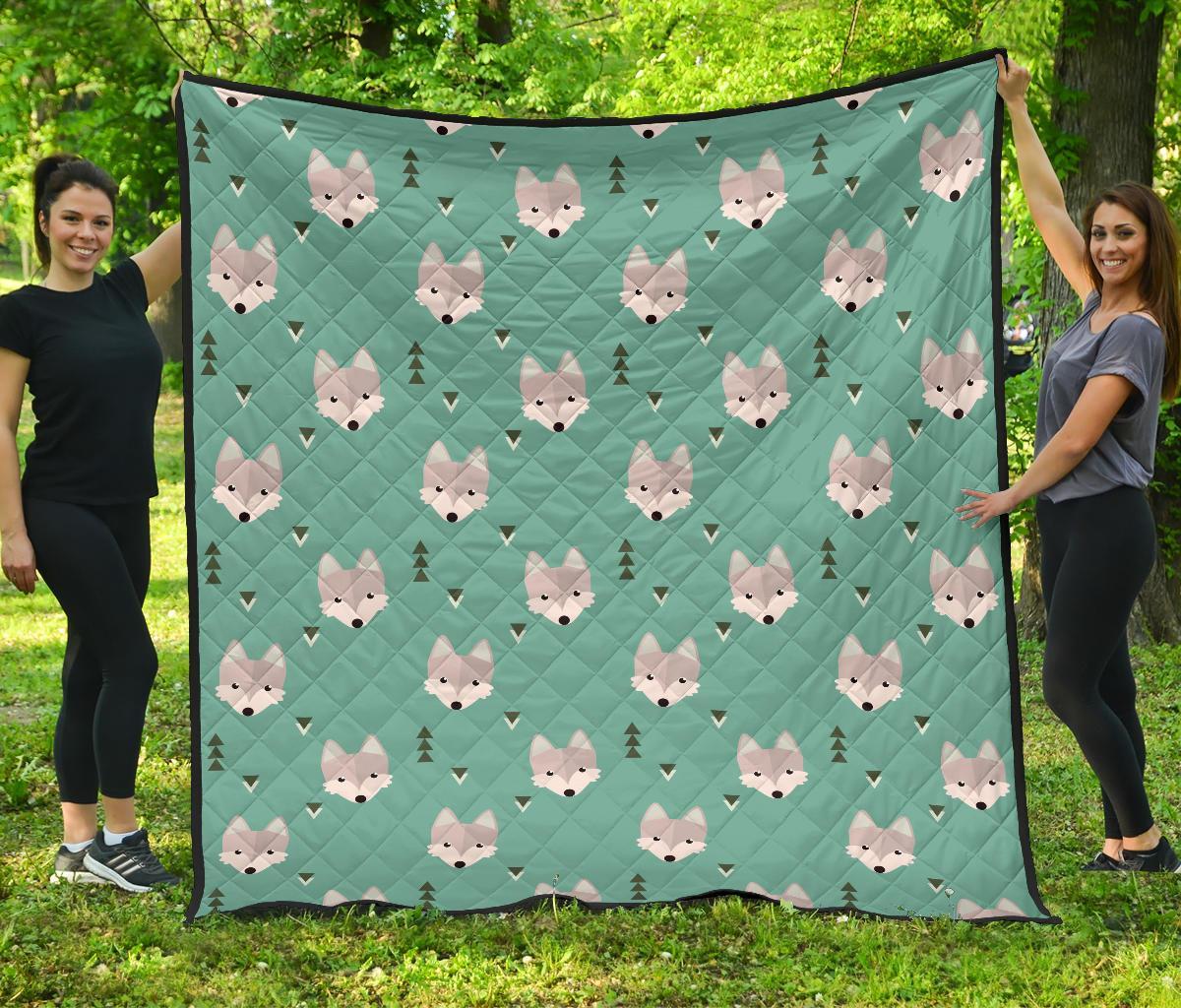 Wolf Pattern Print Quilt-grizzshop
