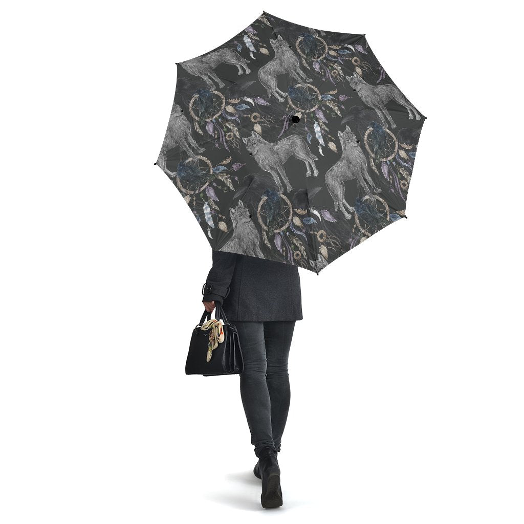 Wolf Print Pattern Automatic Foldable Umbrella-grizzshop