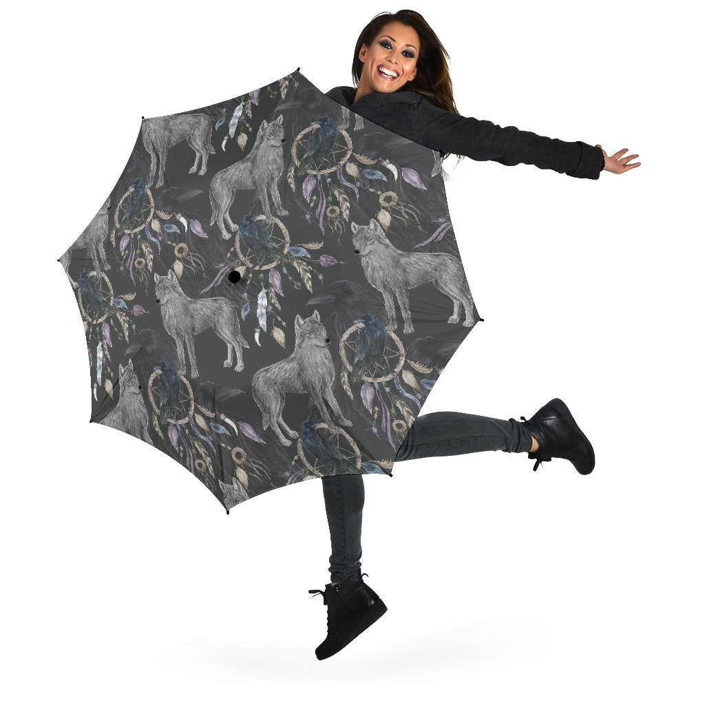 Wolf Print Pattern Automatic Foldable Umbrella-grizzshop
