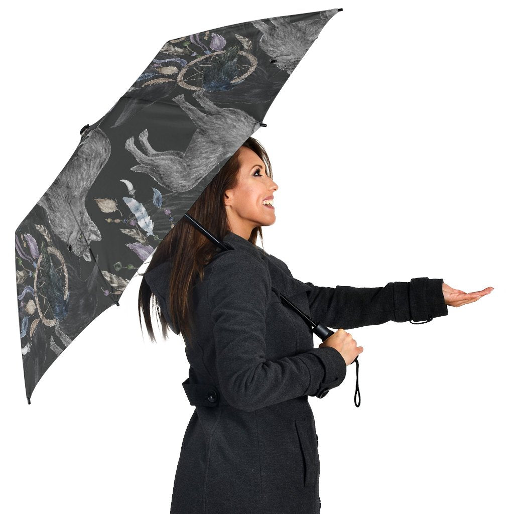 Wolf Print Pattern Automatic Foldable Umbrella-grizzshop