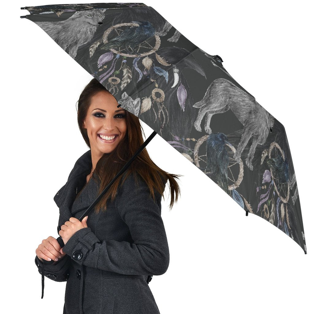 Wolf Print Pattern Automatic Foldable Umbrella-grizzshop