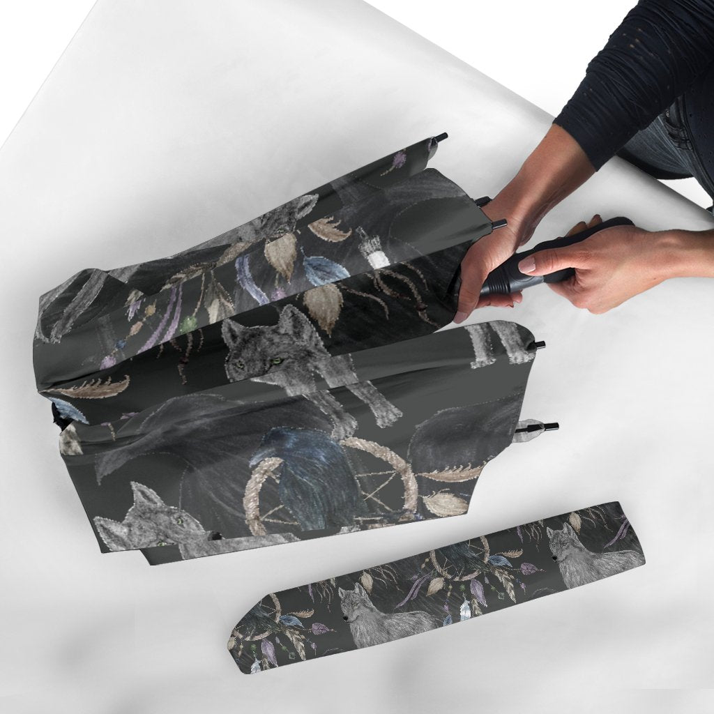 Wolf Print Pattern Automatic Foldable Umbrella-grizzshop