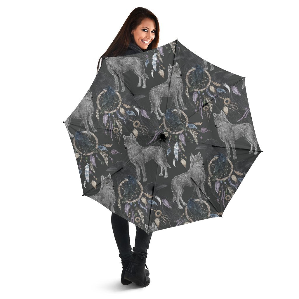 Wolf Print Pattern Automatic Foldable Umbrella-grizzshop