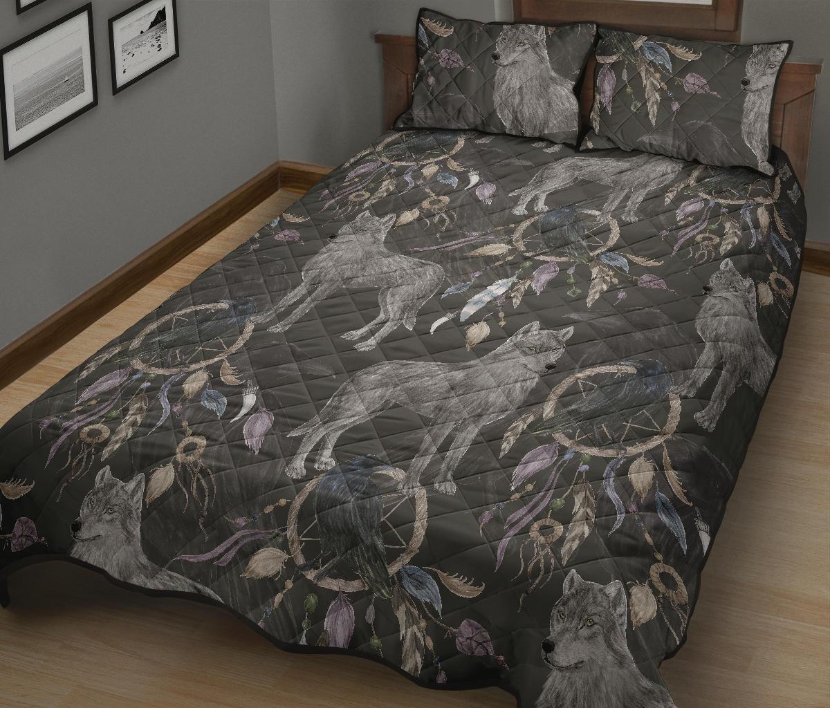 Wolf Print Pattern Bed Set Quilt-grizzshop