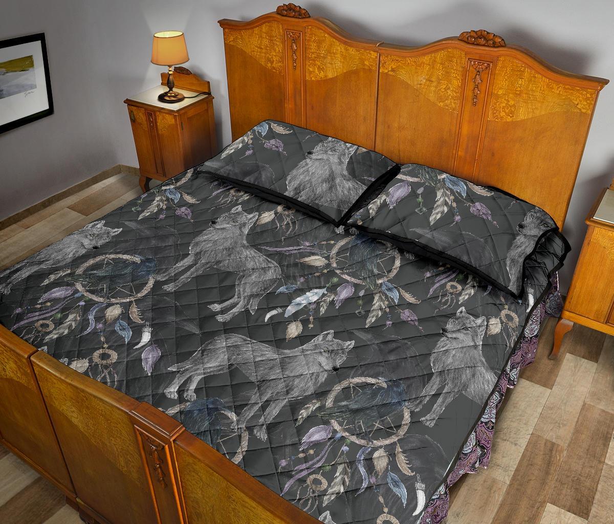 Wolf Print Pattern Bed Set Quilt-grizzshop