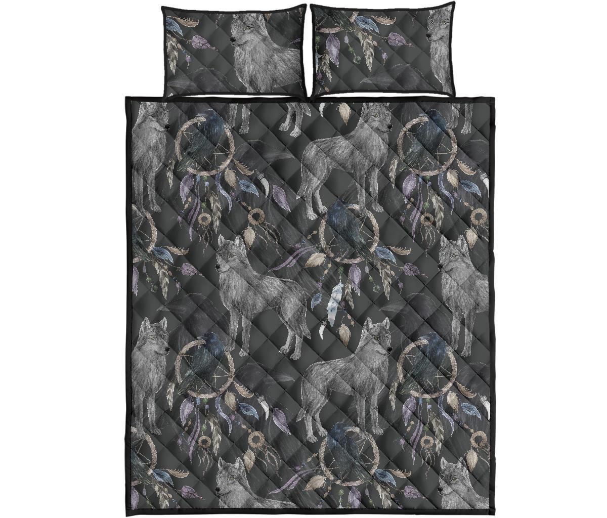 Wolf Print Pattern Bed Set Quilt-grizzshop
