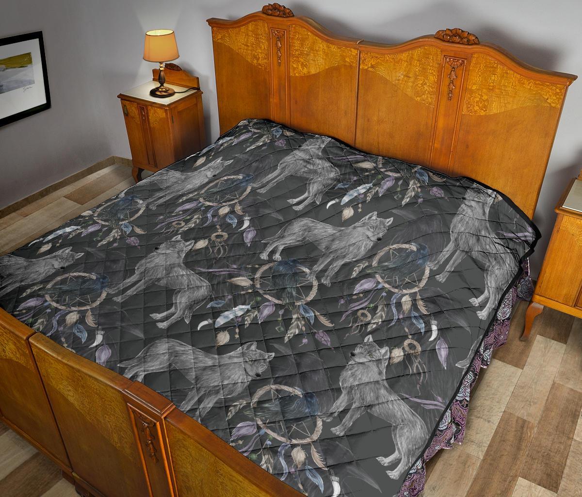 Wolf Print Pattern Quilt-grizzshop