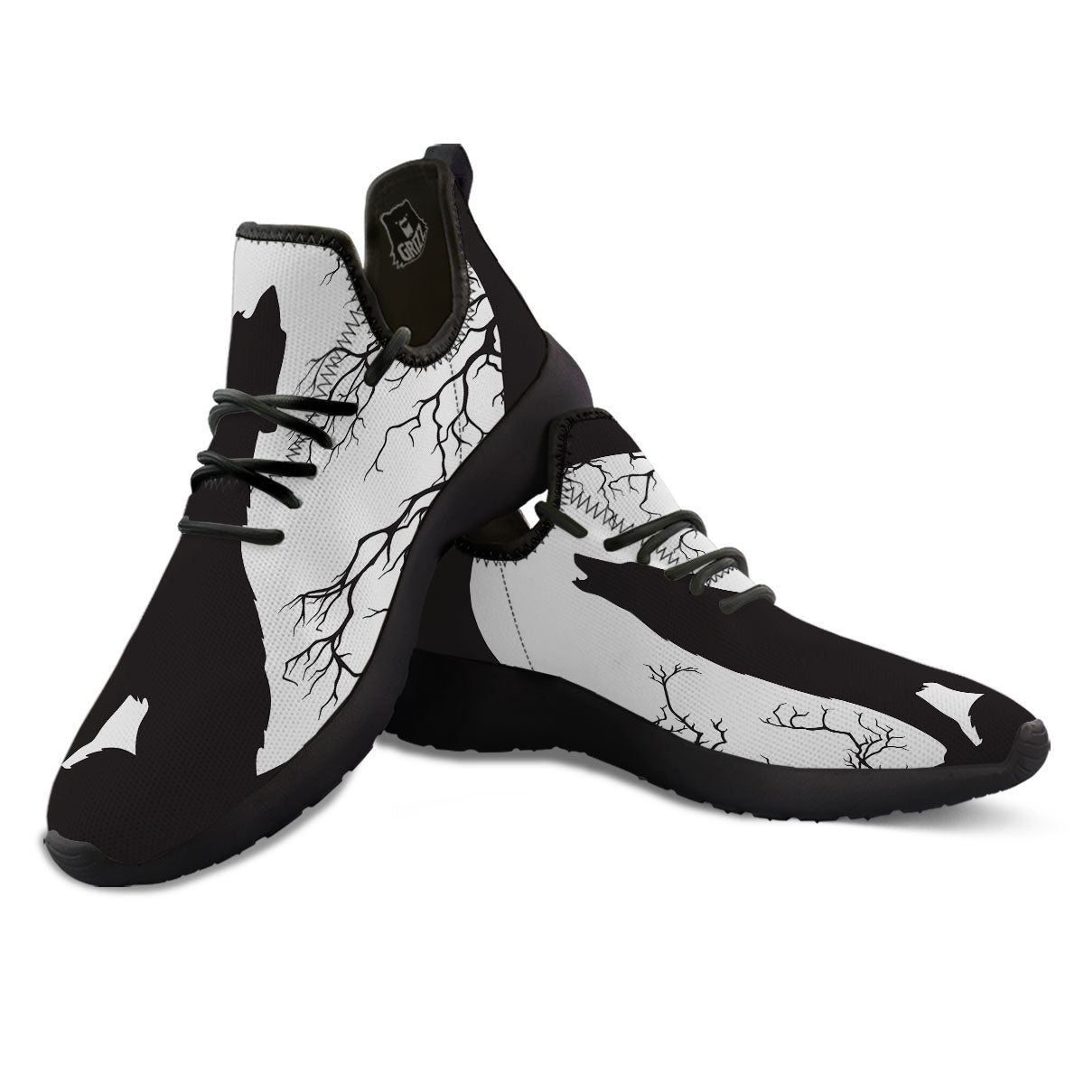 Wolf Spirit And Moon Print Black Athletic Shoes-grizzshop