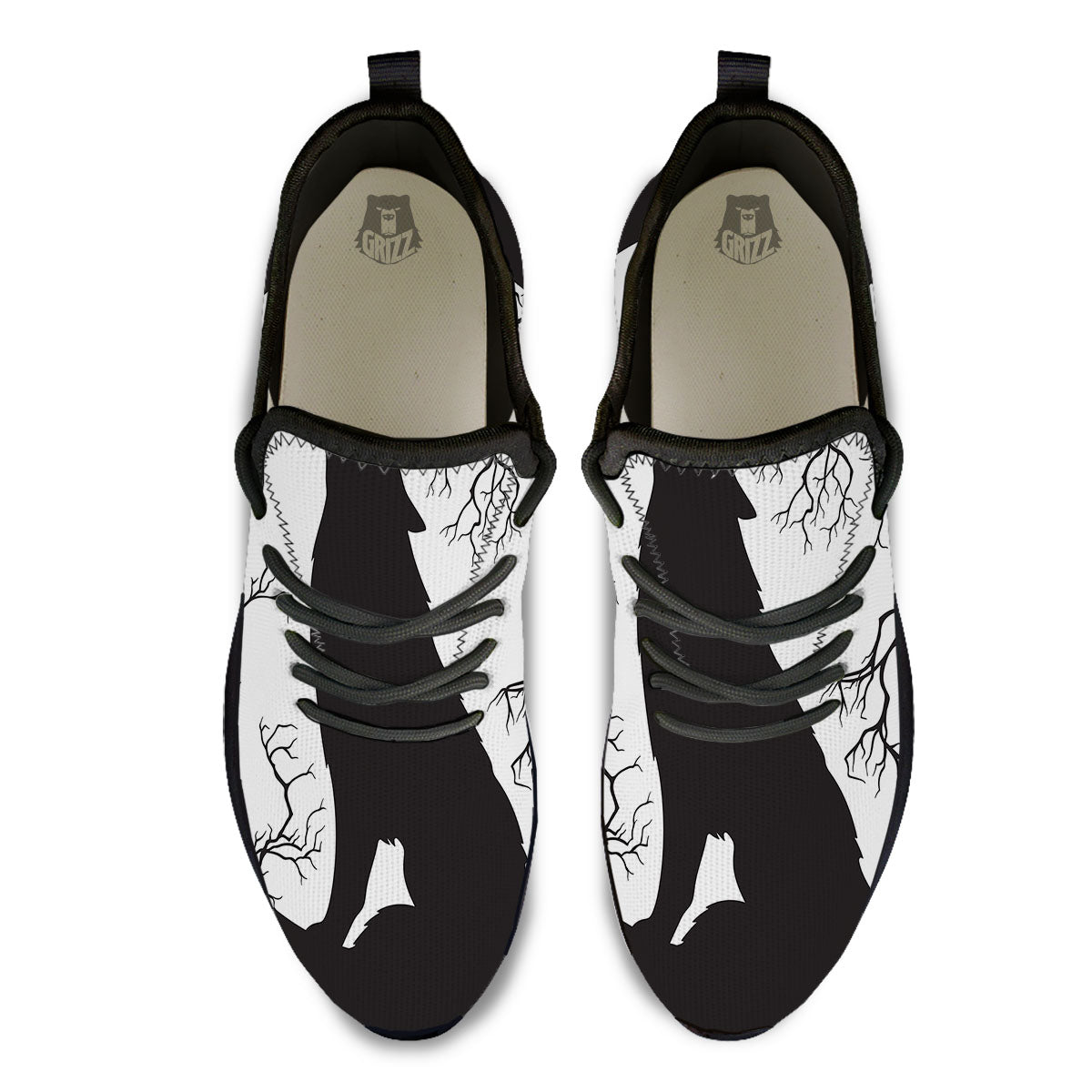 Wolf Spirit And Moon Print Black Athletic Shoes-grizzshop