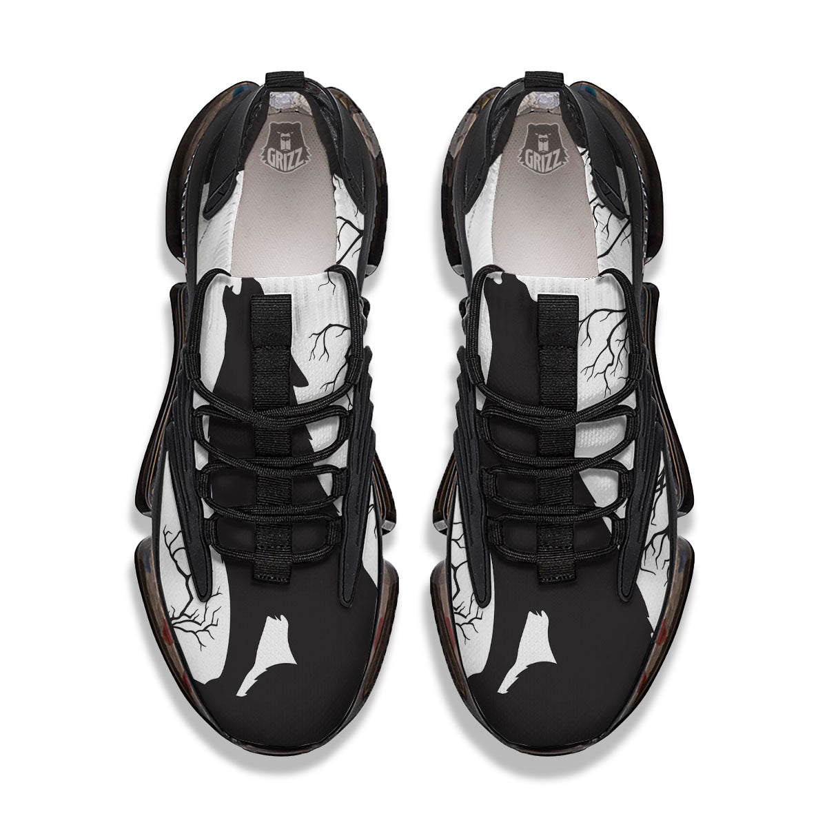 Wolf Spirit And Moon Print Black Gym Shoes-grizzshop