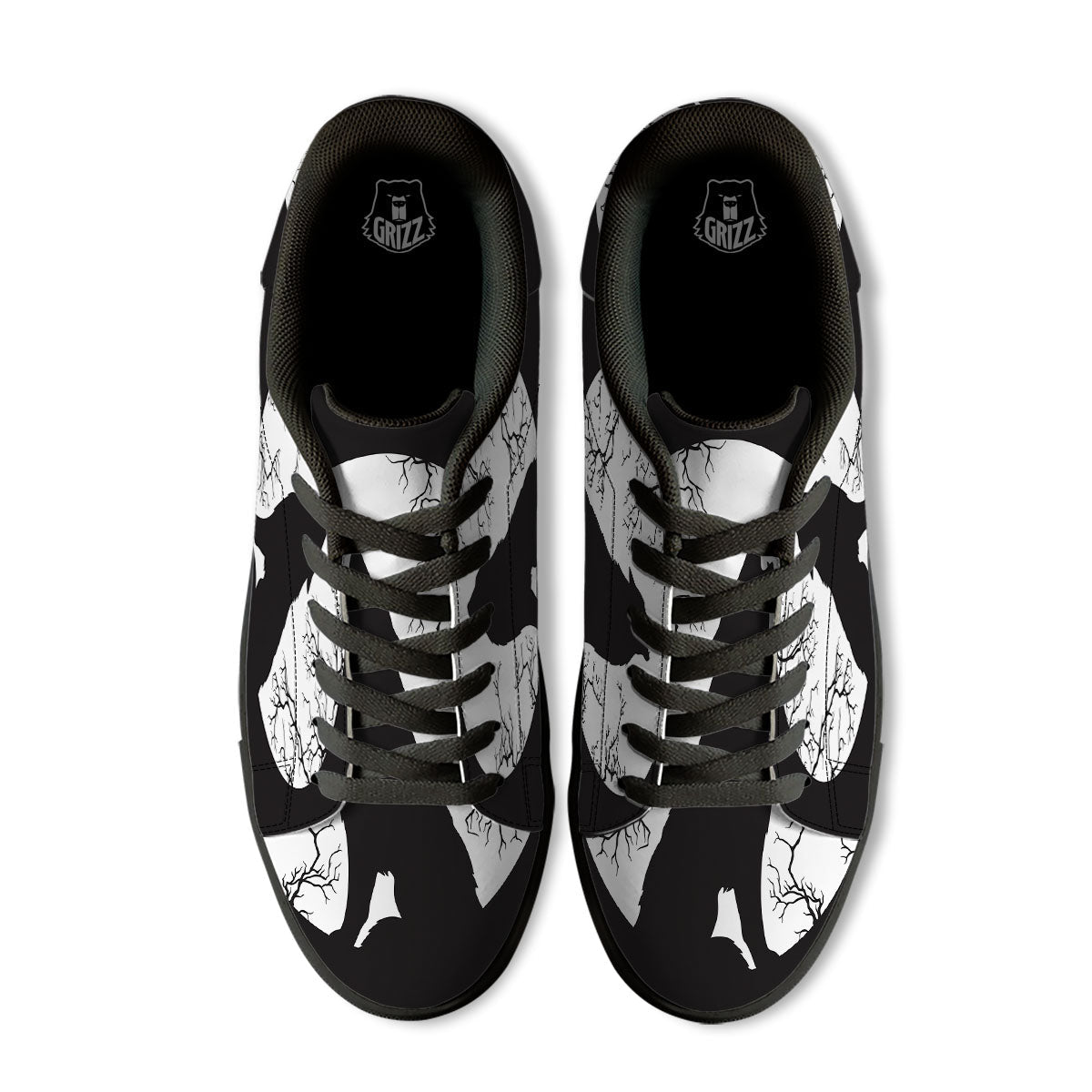 Wolf Spirit And Moon Print Black Low Top Sneakers-grizzshop