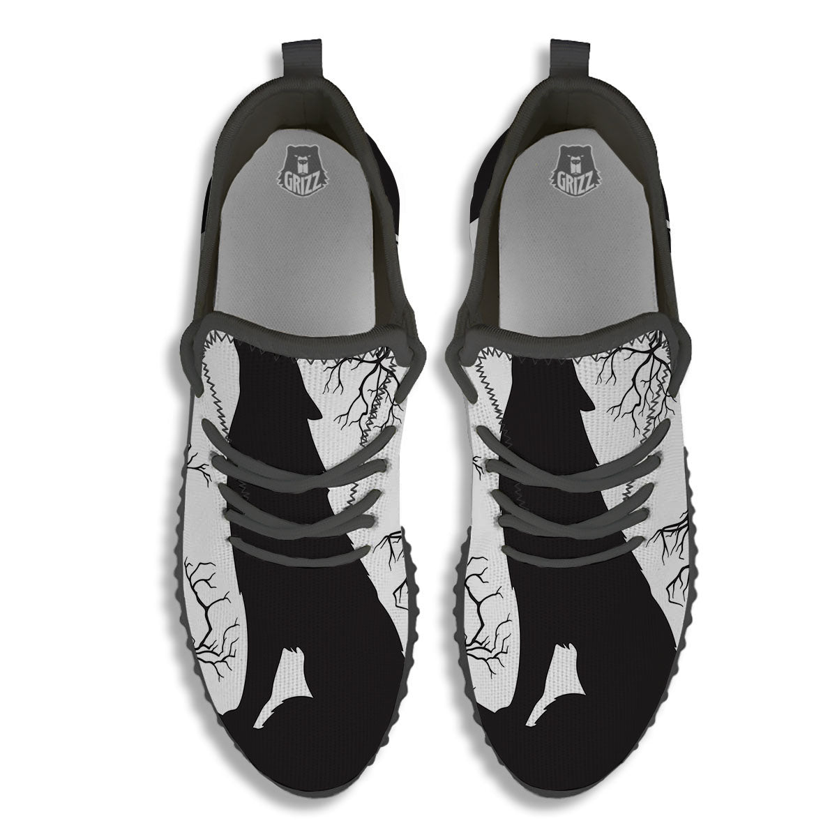 Wolf Spirit And Moon Print Black Walking Shoes-grizzshop