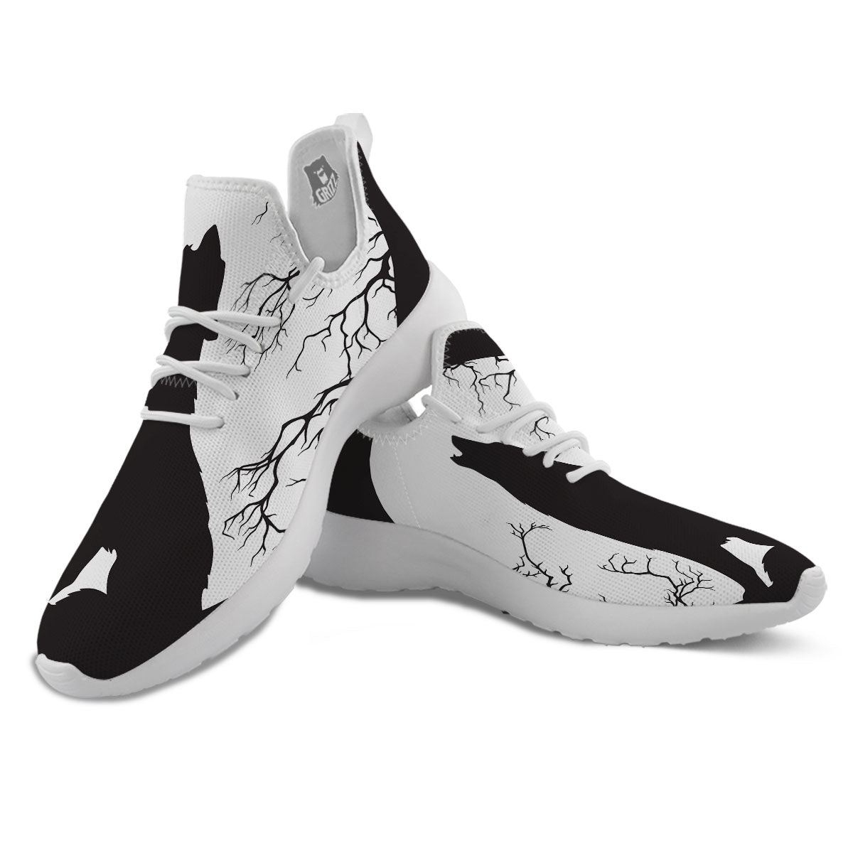 Wolf Spirit And Moon Print White Athletic Shoes-grizzshop
