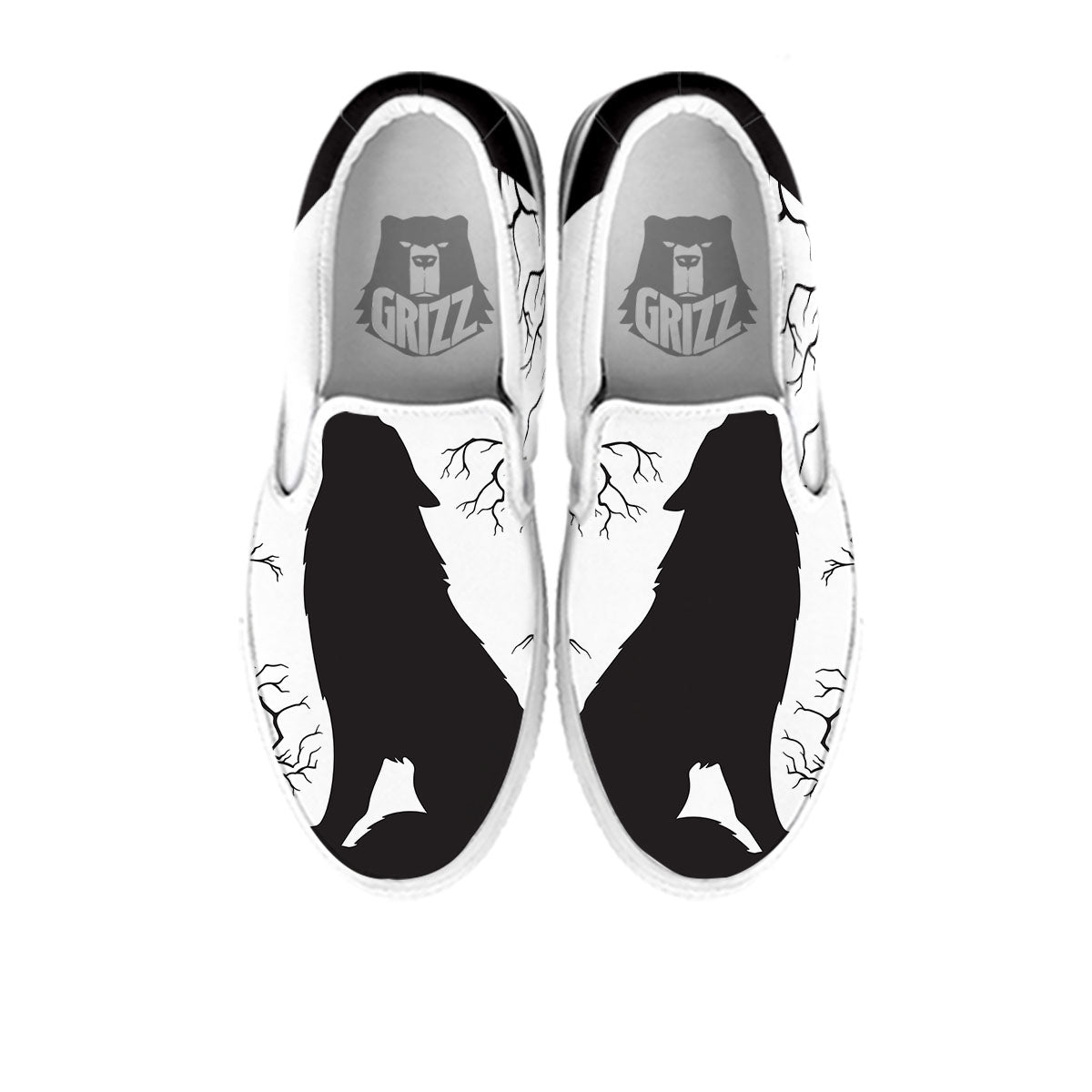 Wolf Spirit And Moon Print White Slip On Shoes-grizzshop