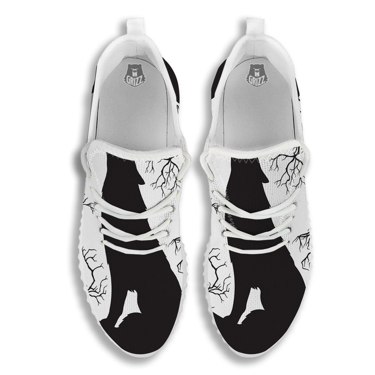 Wolf Spirit And Moon Print White Walking Shoes-grizzshop