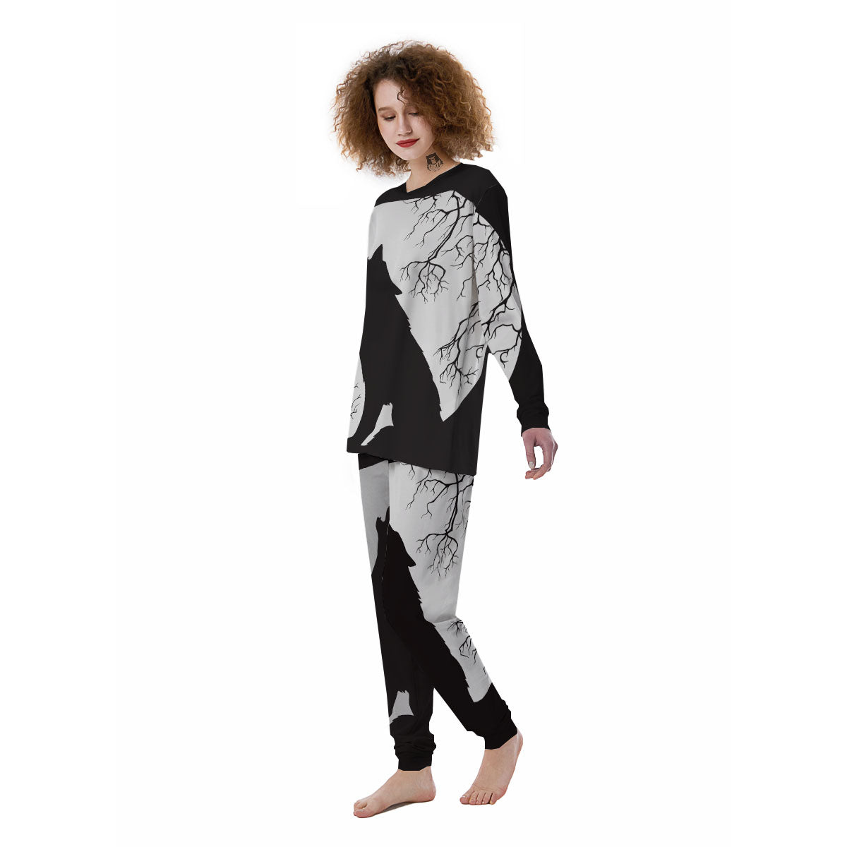 Wolf Spirit And Moon Print Women's Pajamas-grizzshop
