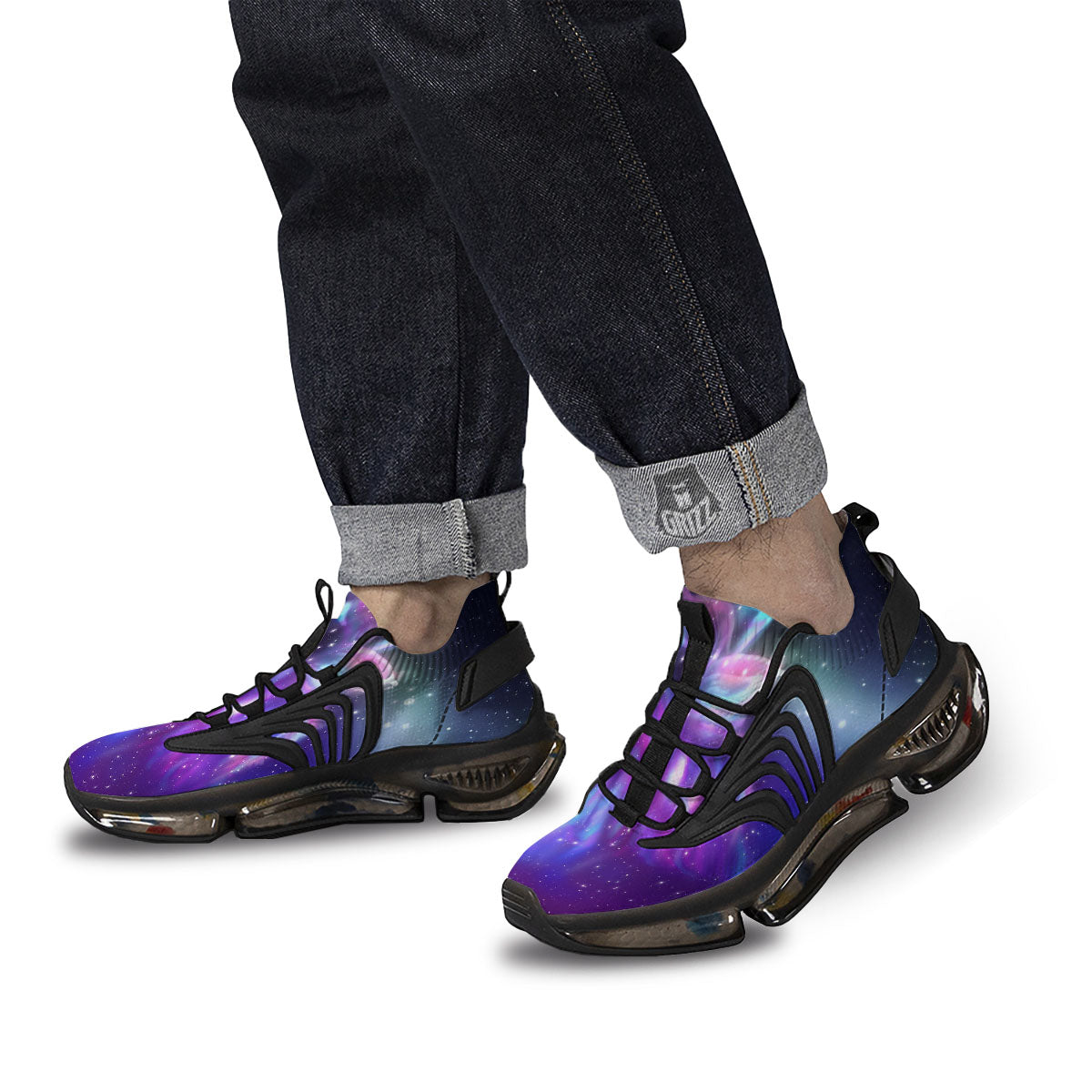 Wolf Spirit Aurora Howling Print Black Gym Shoes-grizzshop