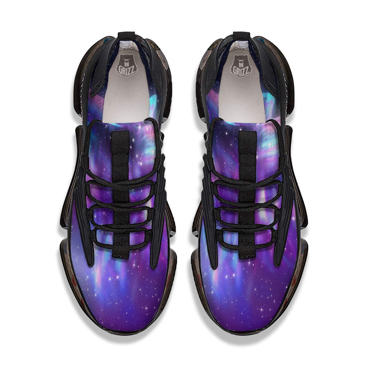 Wolf Spirit Aurora Howling Print Black Gym Shoes-grizzshop
