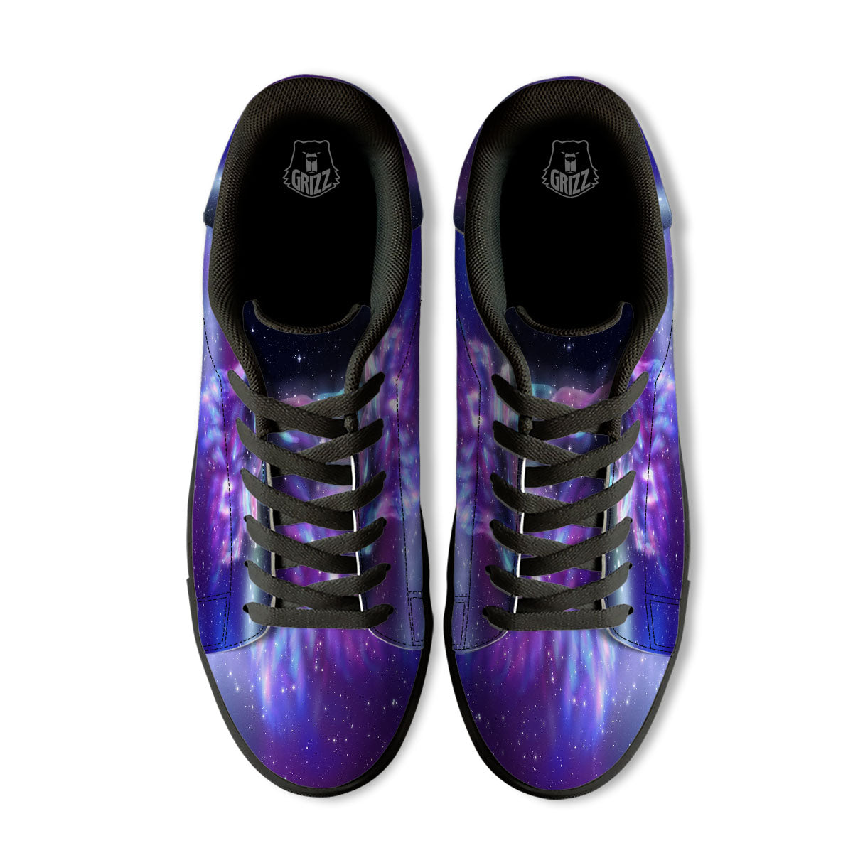 Wolf Spirit Aurora Howling Print Black Low Top Sneakers-grizzshop