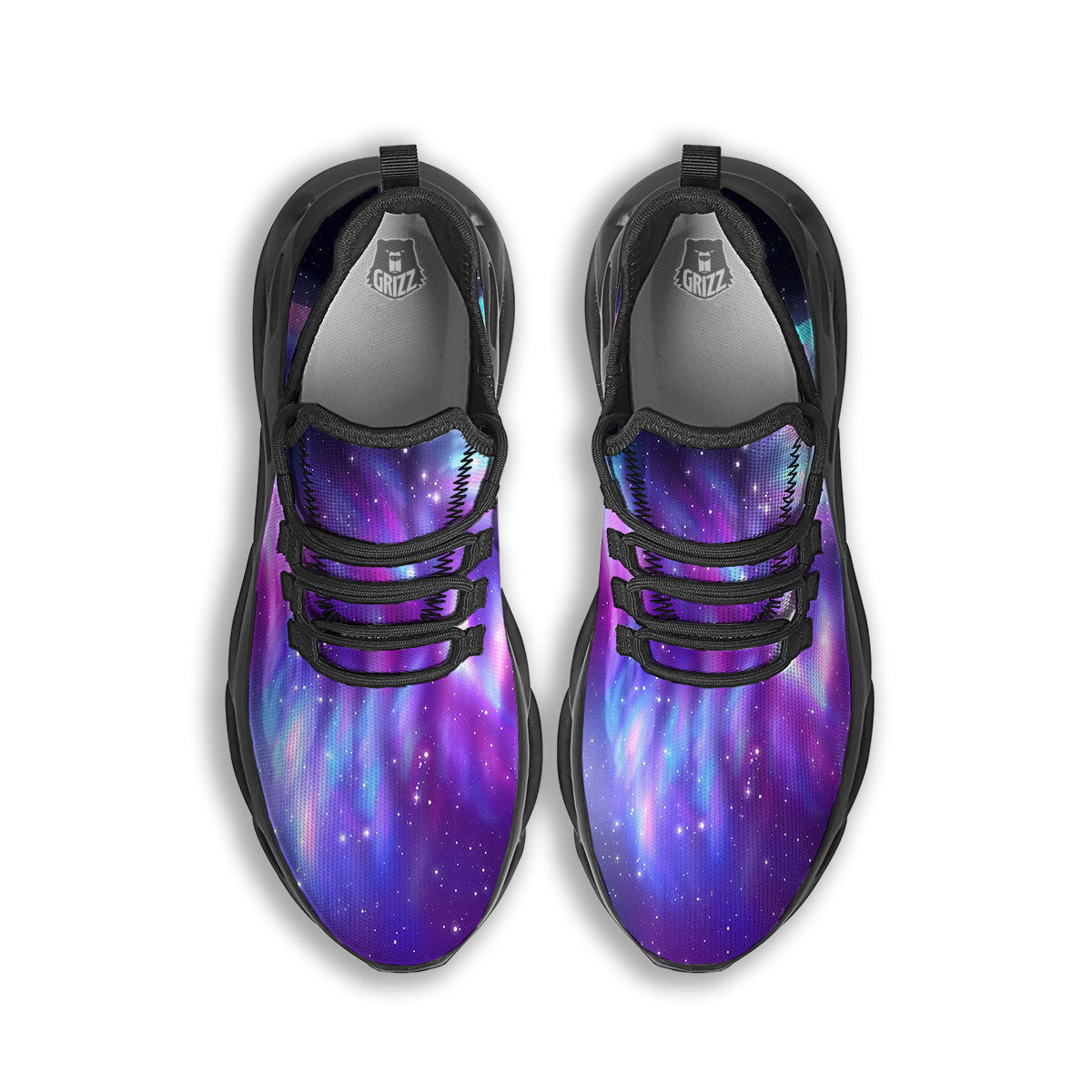 Wolf Spirit Aurora Howling Print Black Running Shoes-grizzshop