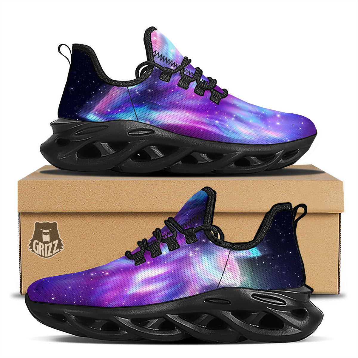 Wolf Spirit Aurora Howling Print Black Running Shoes-grizzshop