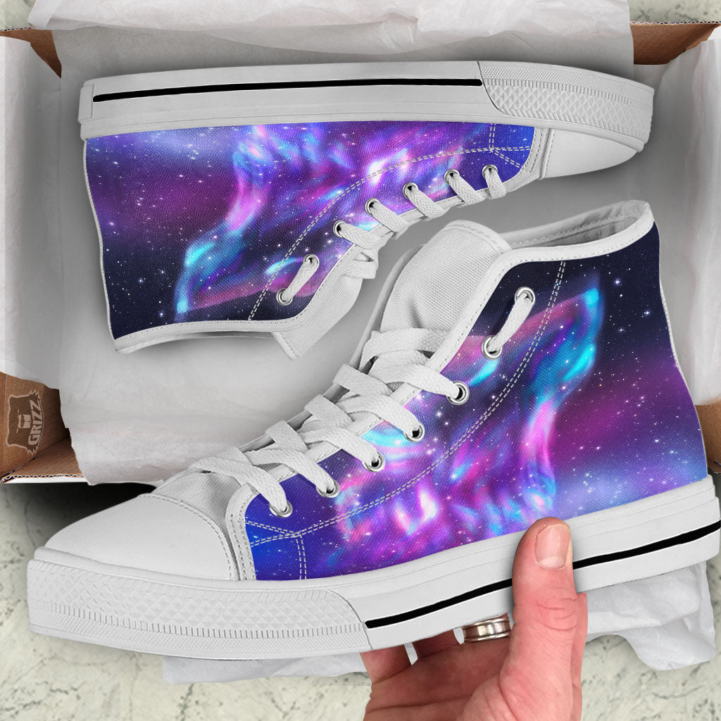Wolf Spirit Aurora Howling Print White High Top Shoes-grizzshop