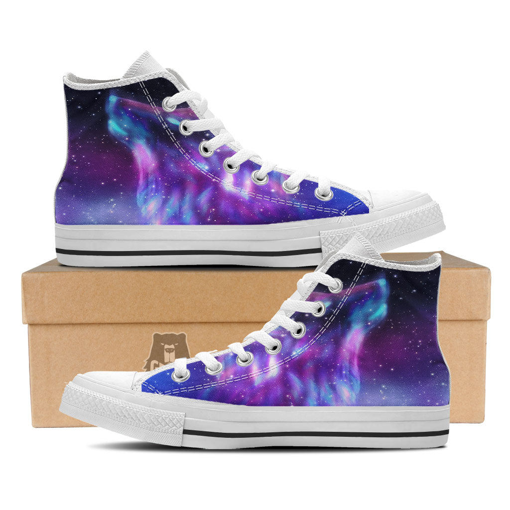 Wolf Spirit Aurora Howling Print White High Top Shoes-grizzshop