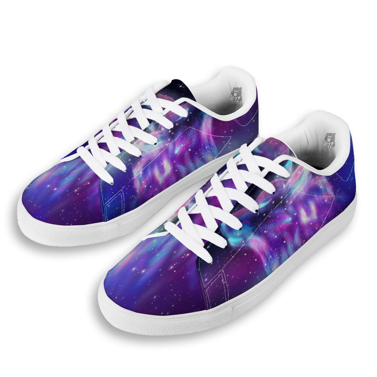 Wolf Spirit Aurora Howling Print White Low Top Sneakers-grizzshop