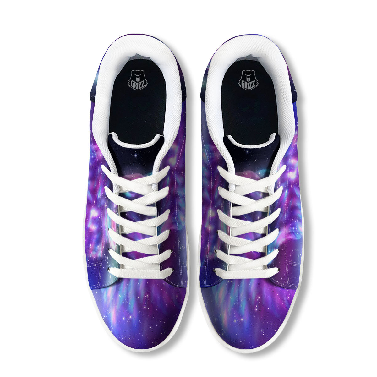 Wolf Spirit Aurora Howling Print White Low Top Sneakers-grizzshop