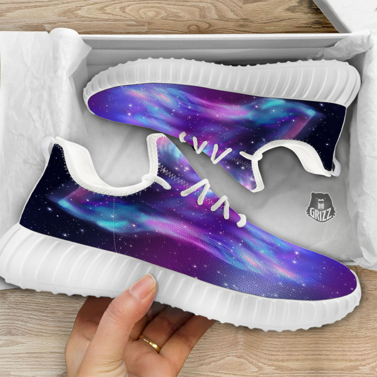 Wolf Spirit Aurora Howling Print White Walking Shoes-grizzshop