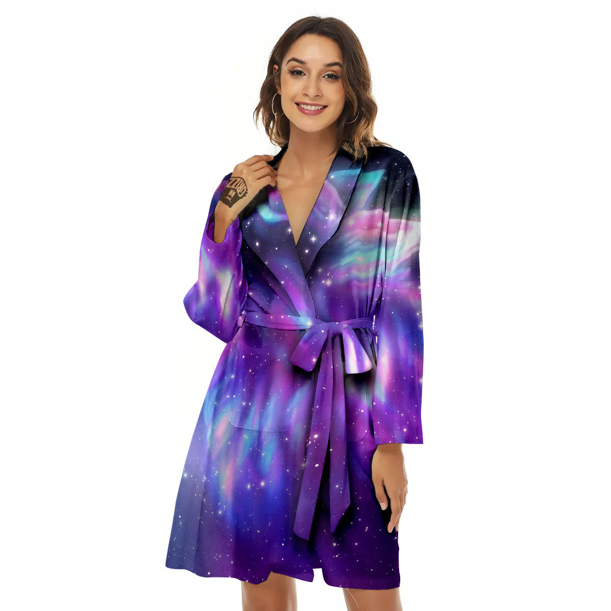 Wolf Spirit Aurora Howling Print Women's Robe-grizzshop