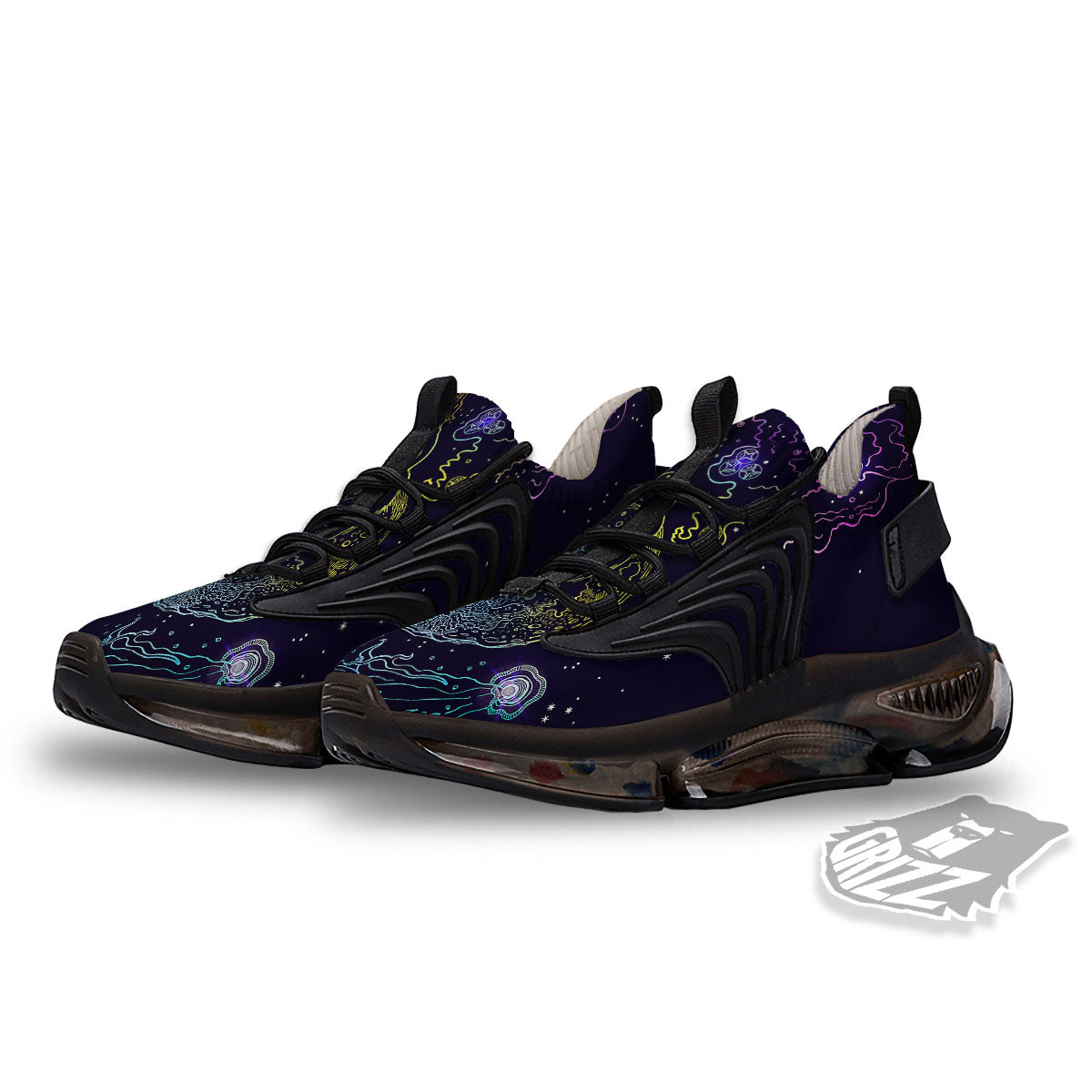 Wolf Spirit Galaxy Howling Print Black Gym Shoes-grizzshop