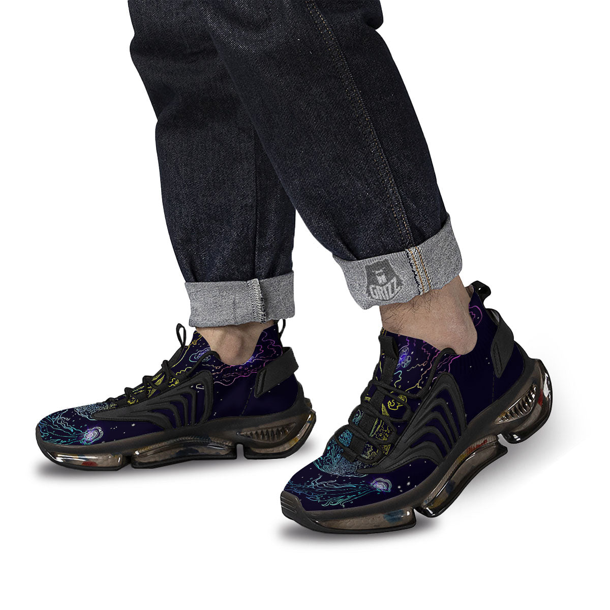 Wolf Spirit Galaxy Howling Print Black Gym Shoes-grizzshop