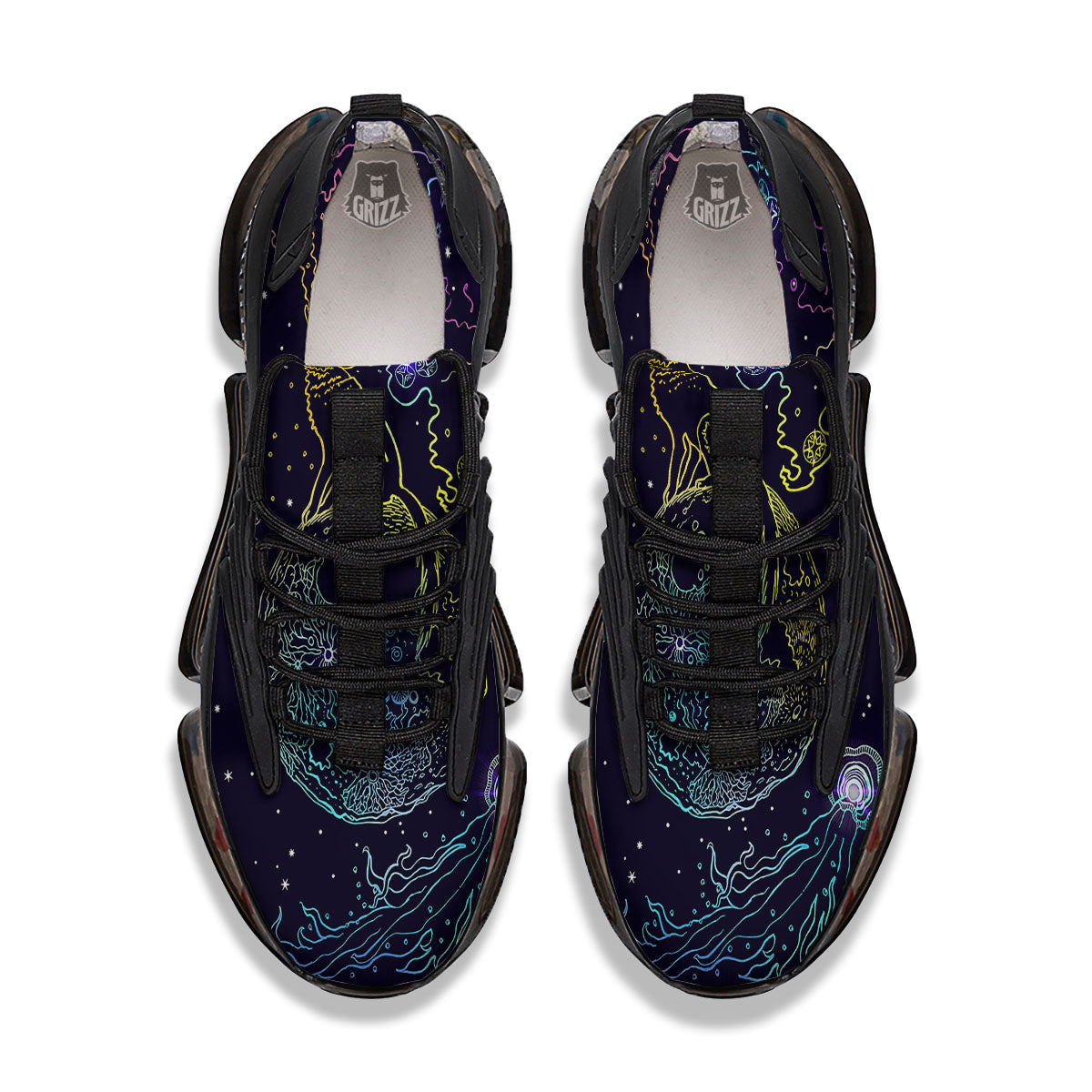 Wolf Spirit Galaxy Howling Print Black Gym Shoes-grizzshop