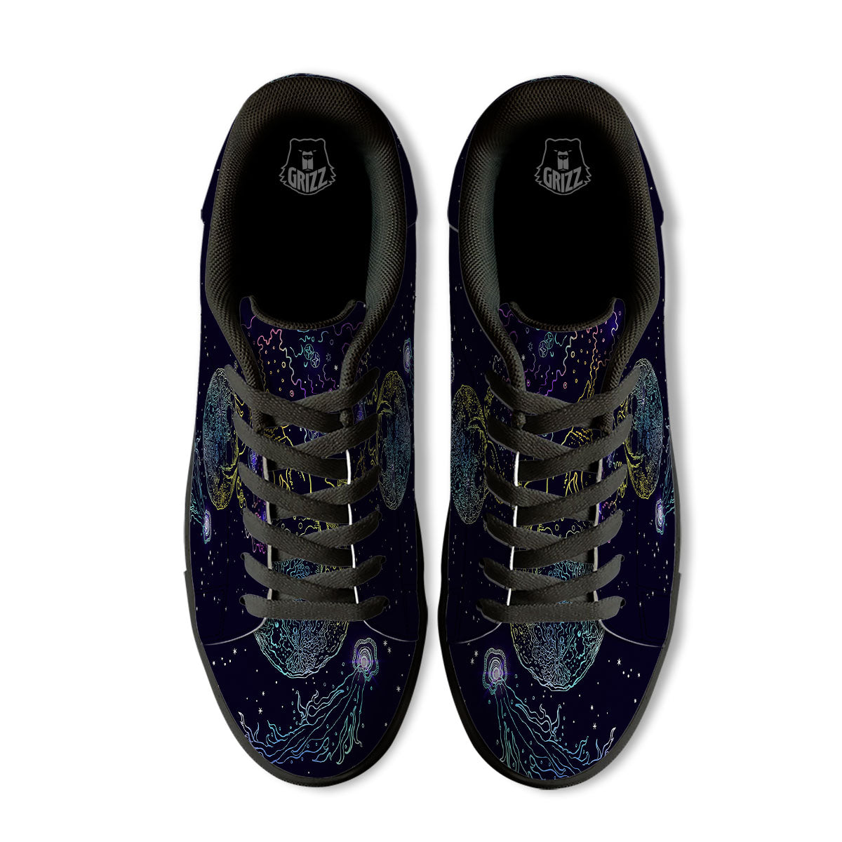 Wolf Spirit Galaxy Howling Print Black Low Top Sneakers-grizzshop