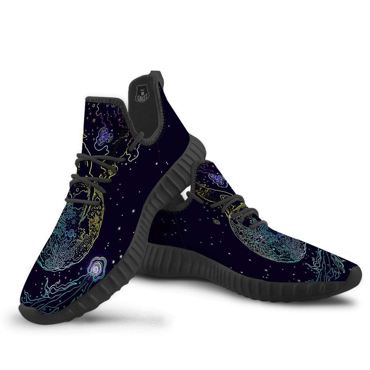 Wolf Spirit Galaxy Howling Print Black Walking Shoes-grizzshop