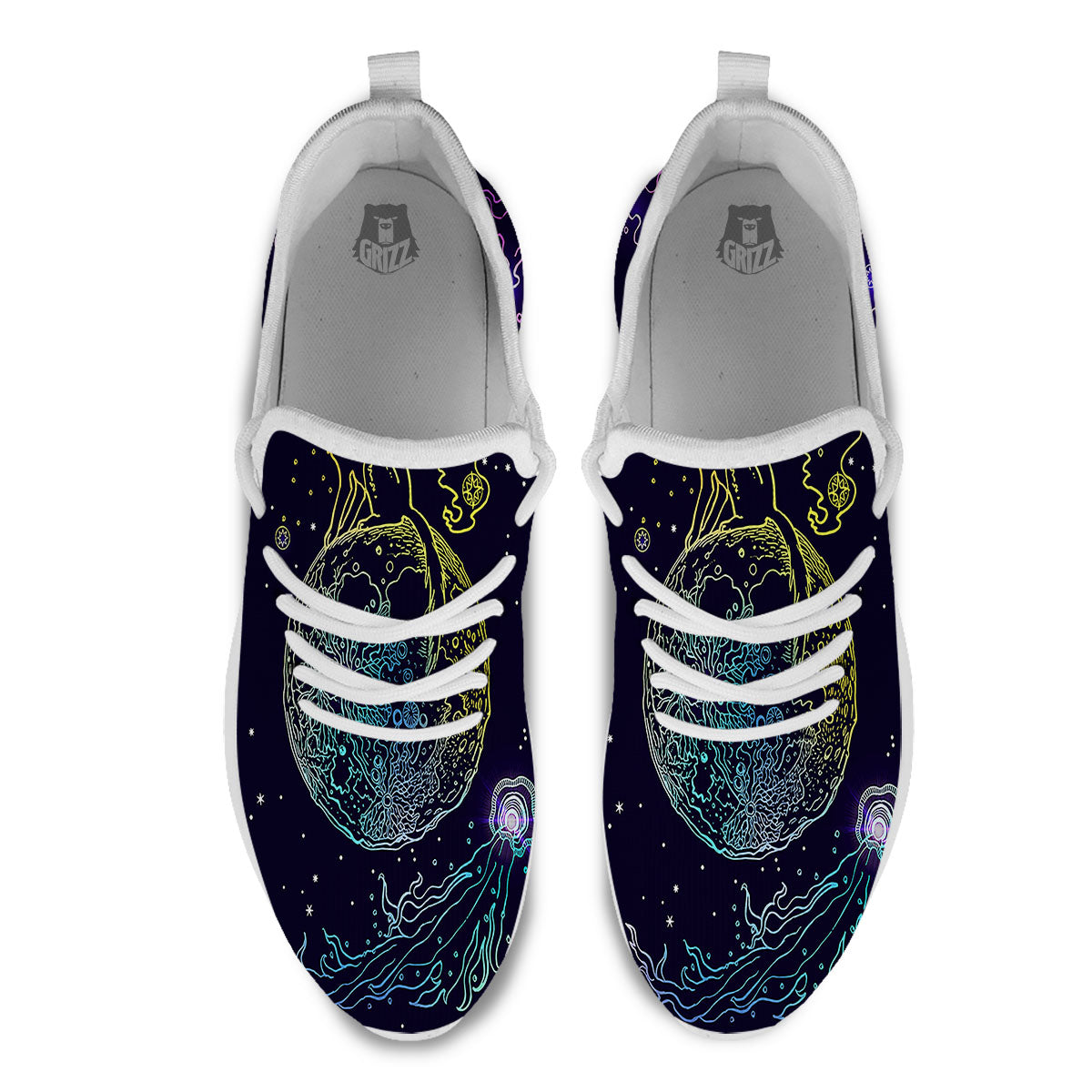 Wolf Spirit Galaxy Howling Print White Athletic Shoes-grizzshop