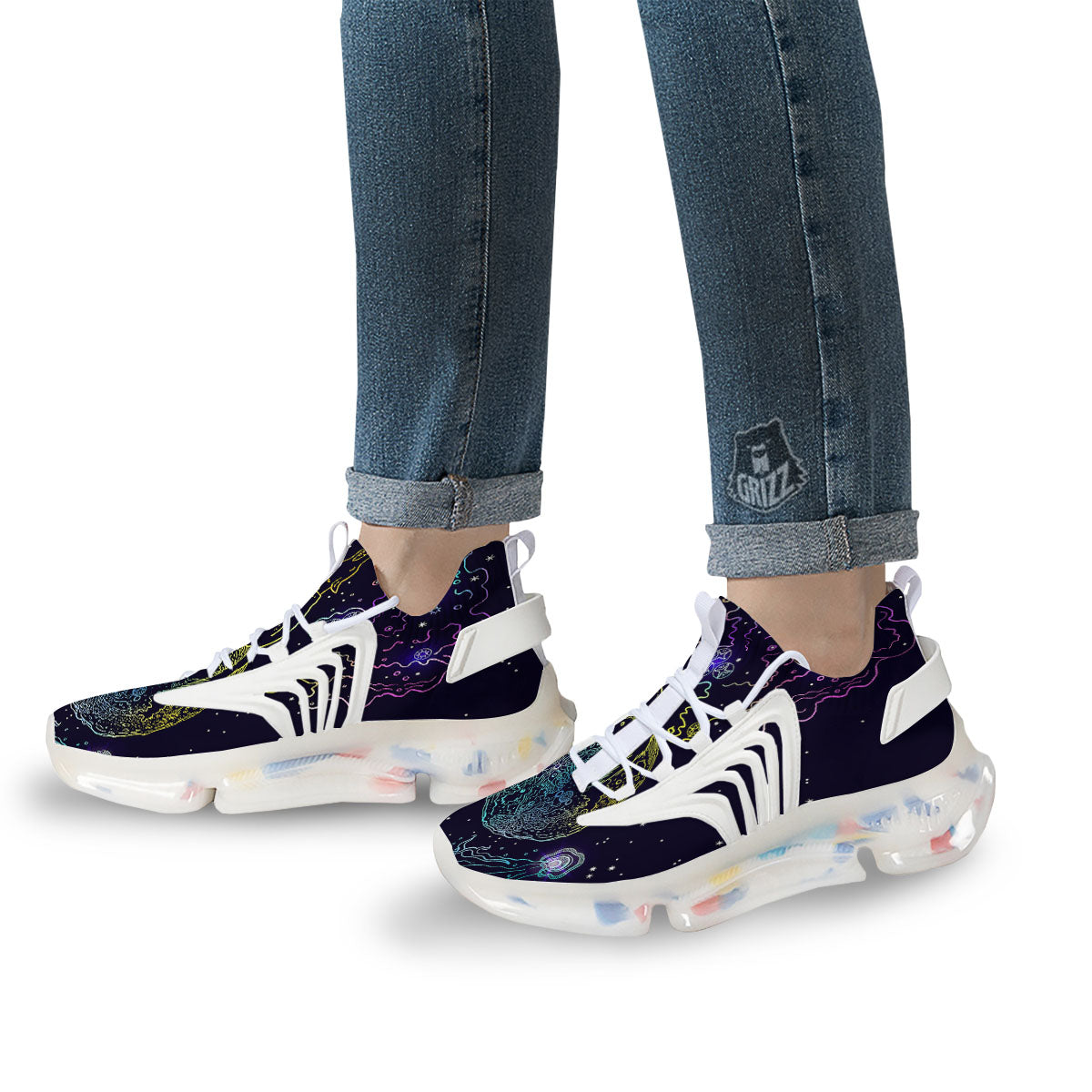 Wolf Spirit Galaxy Howling Print White Gym Shoes-grizzshop